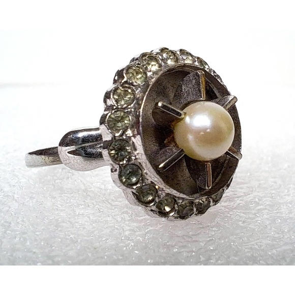 Vintage Theda Sterling Art Deco Pearl Ring Sz 6.5 Adj - Picture 2 of 7